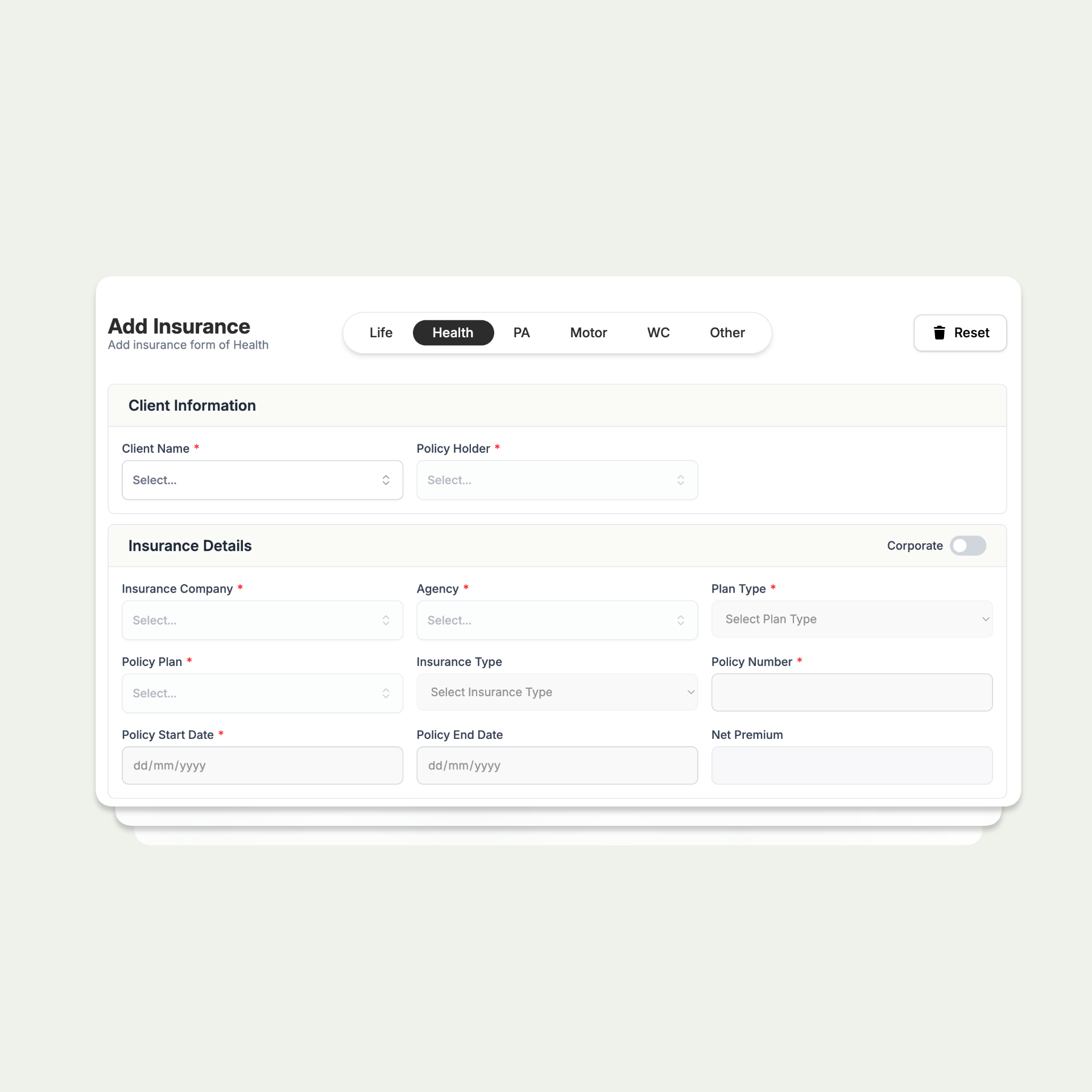 Add Policy Details